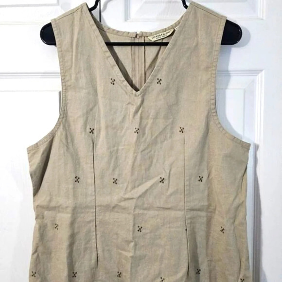 Jenna Lane New York Brown Embroidered V-Neck Sheath Dress Large Linen Blend - Picture 2 of 8